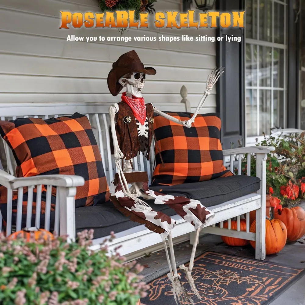 5.4ft Life Size Halloween Cowboy Skeleton Yard Display