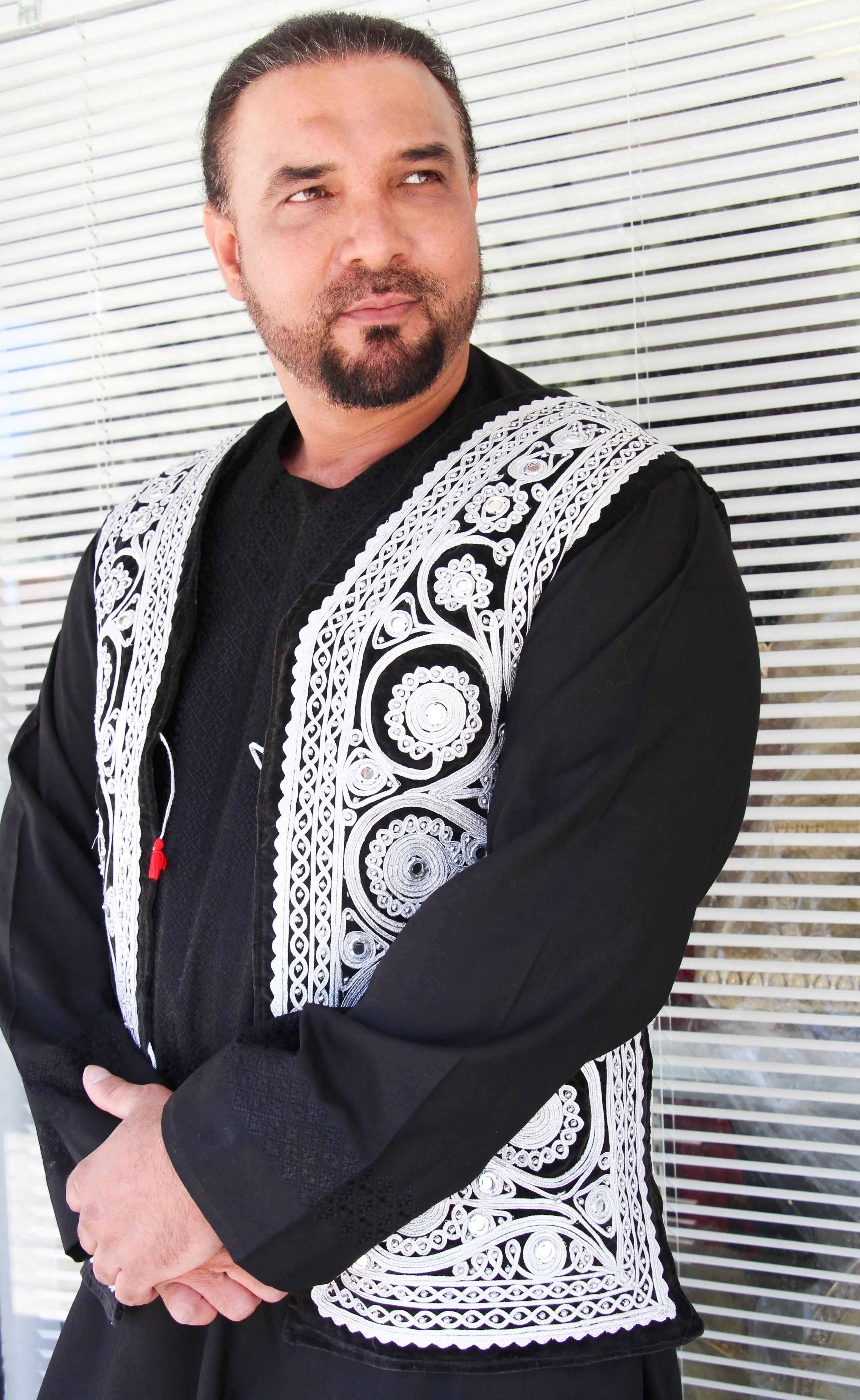 Afghan Vest for Men in Black and Silver