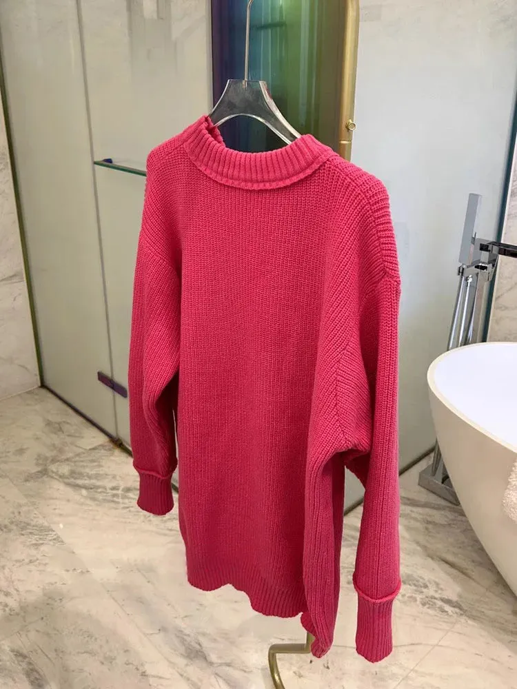 Autumn Winter Cartoon Sweater Streetwear Green Oversized Pullovers For Women Rose Red Knitted Top Warm Soft Jumper C-175