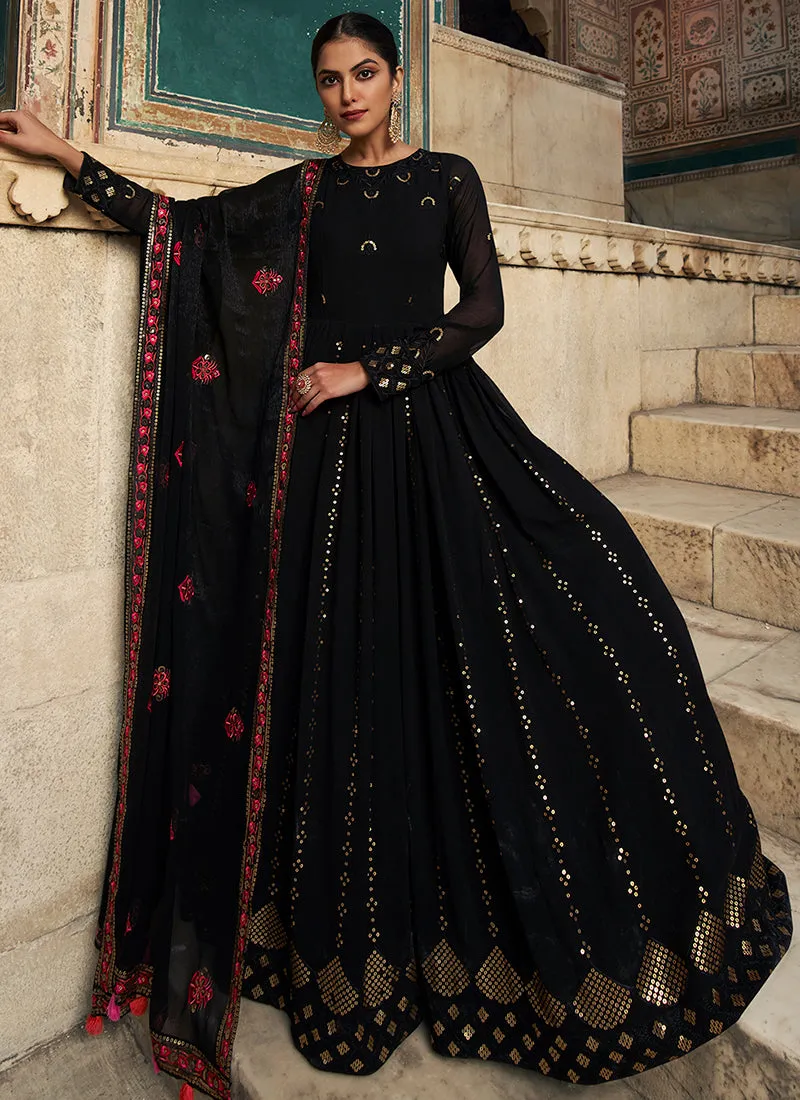 Black Sequence Embroidery Wedding Anarkali Suit