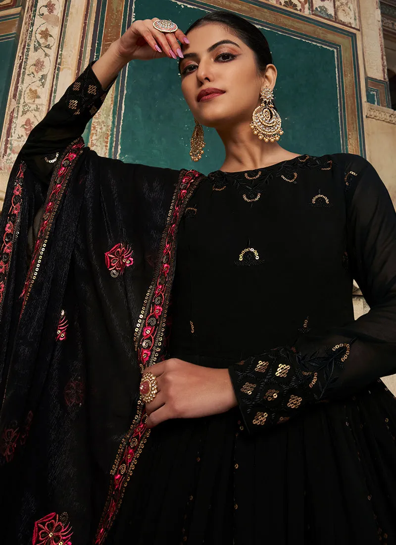 Black Sequence Embroidery Wedding Anarkali Suit