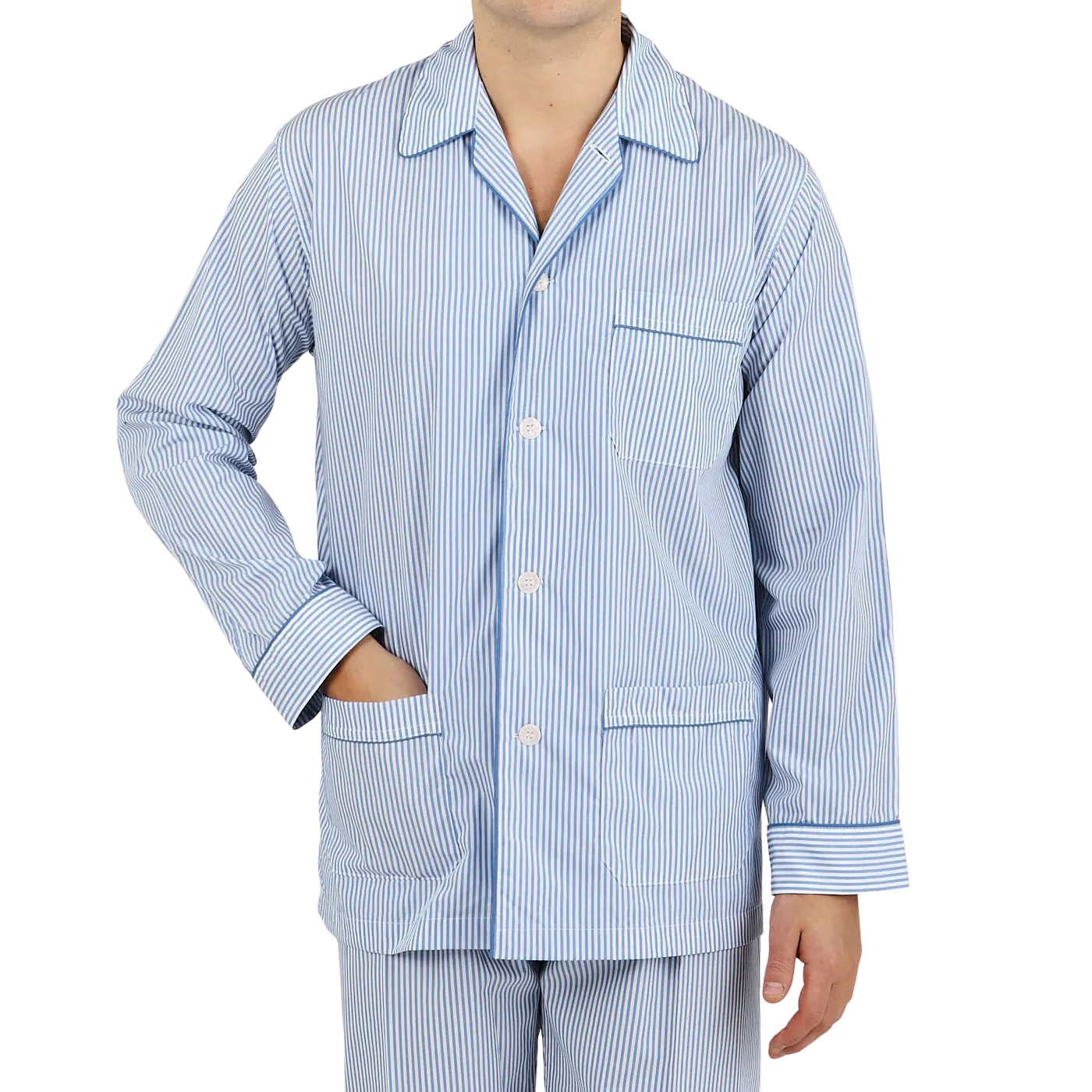 Blue Striped Cotton Classic Fit Pyjamas