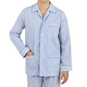 Blue Striped Cotton Classic Fit Pyjamas