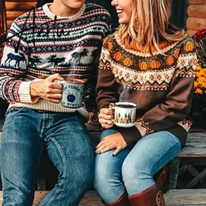 Boho Pumpkin Knitted Pullovers Women Christmas Ladies Ethnic Warm Sweaters Female Loose Autumn Winter New Fashion New Year