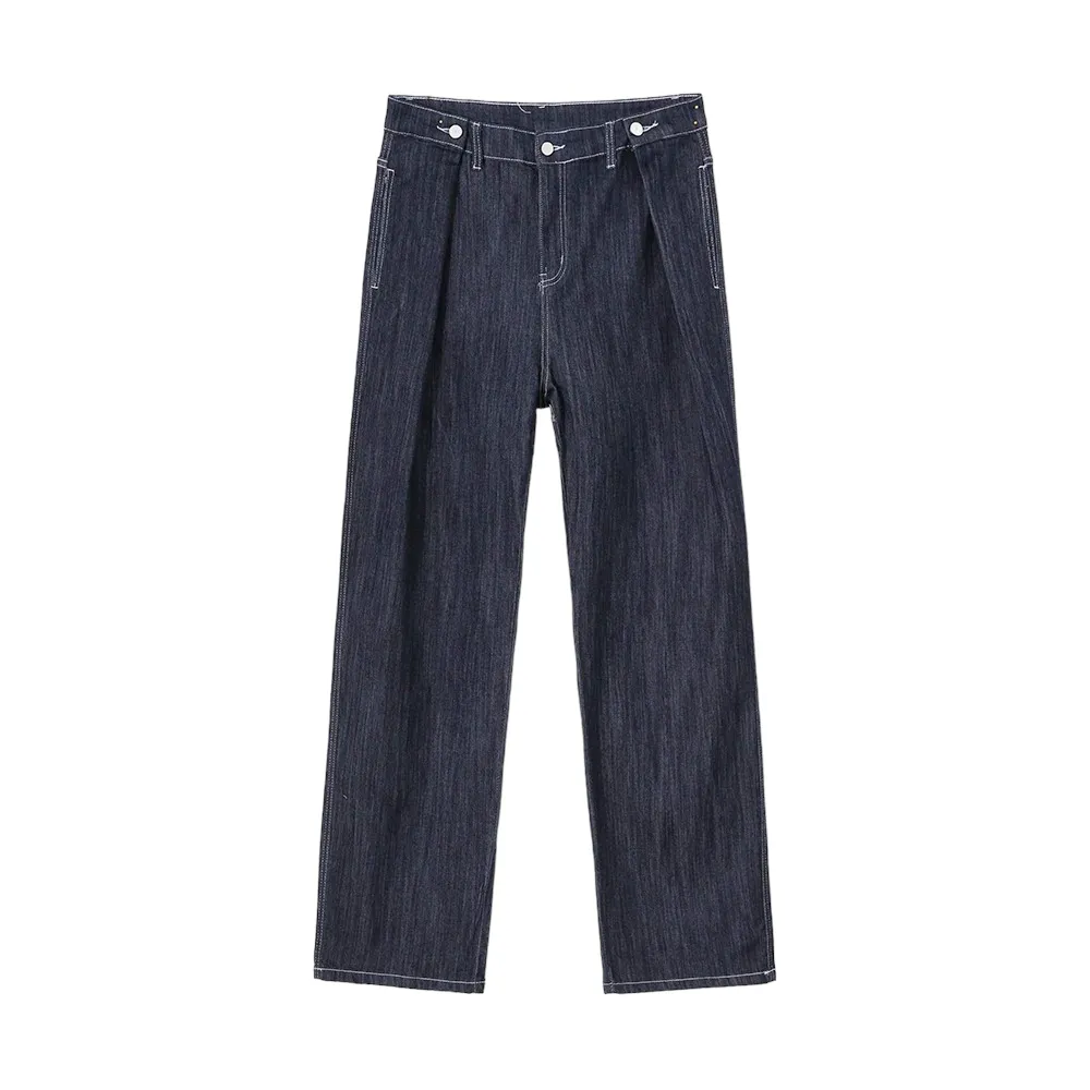 Classic dark denim pleated jean