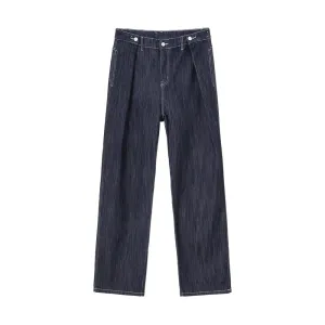 Classic dark denim pleated jean