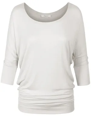 [Clearance] Womens 3/4 Sleeve Dolman Casual Loose Fit Drape Top T-Shirt (S-3X)