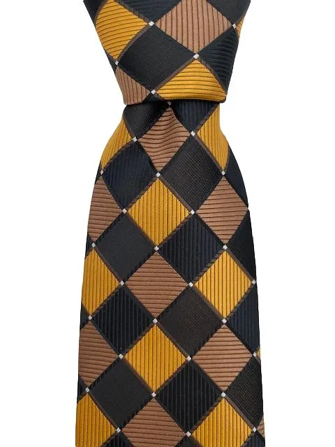 Dark Brown, Light Brown & Golden Orange Diamond Necktie