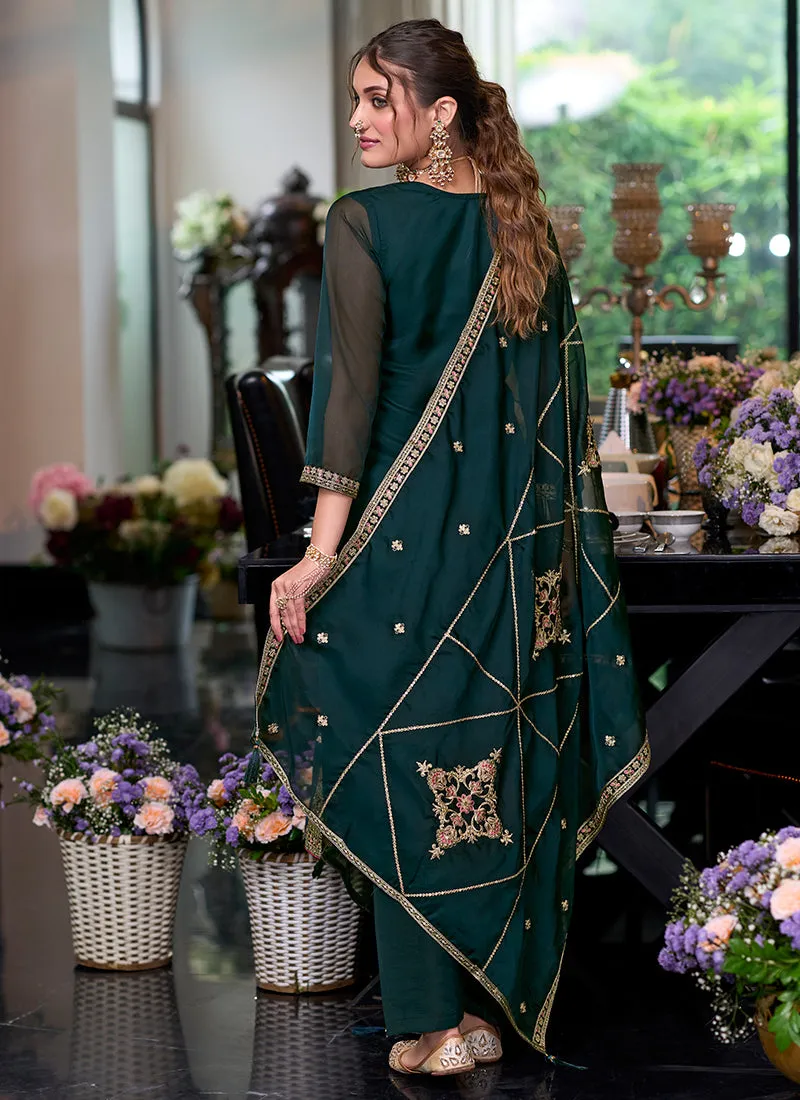 Dark Green Traditional Embroidery Pakistani Pant Suit