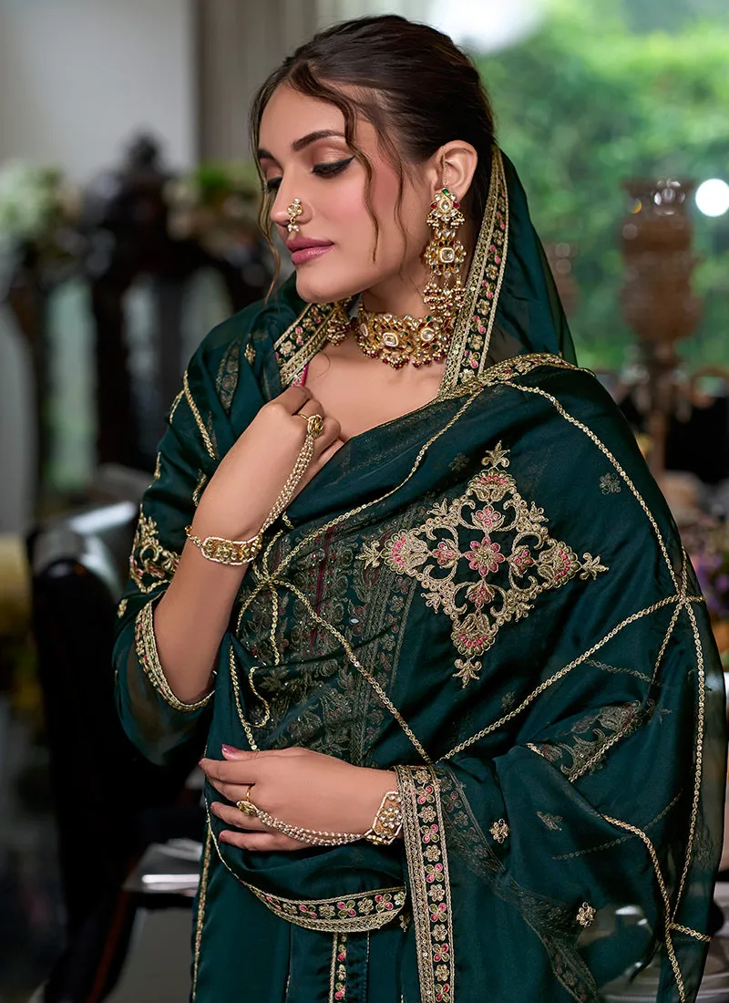 Dark Green Traditional Embroidery Pakistani Pant Suit