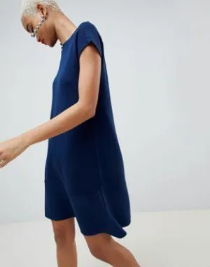 DESIGN knitted dress with frill hem and short sleeve