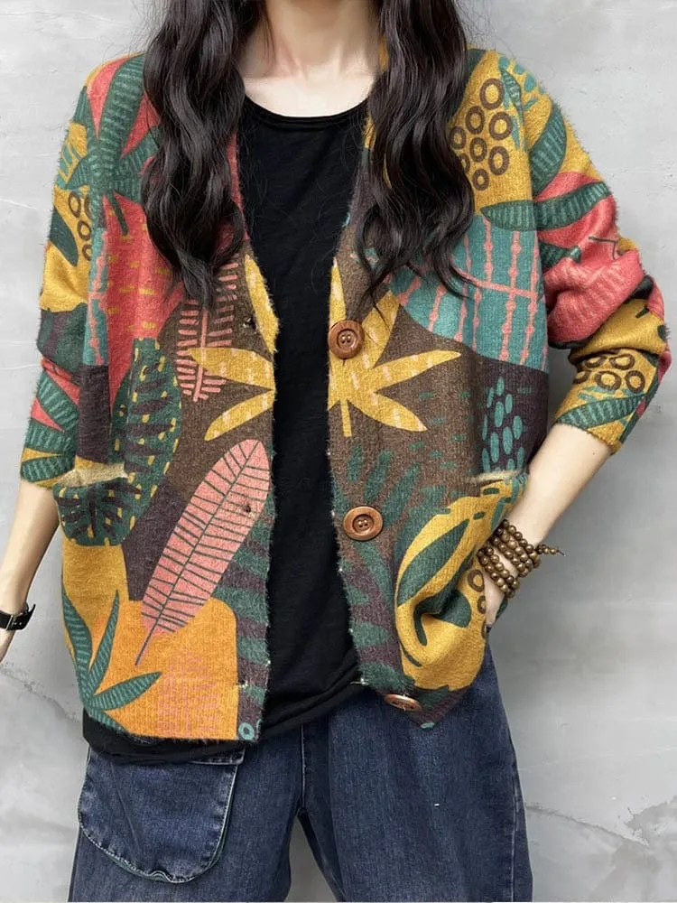 Floral Knitwear Printed Cardigan