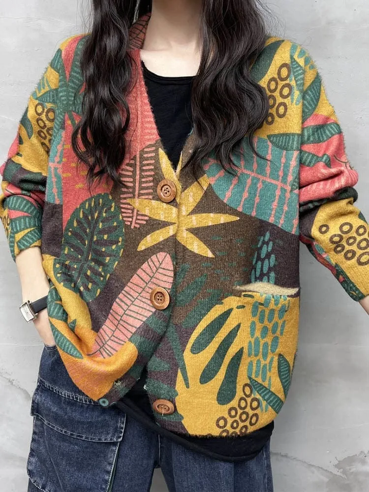 Floral Knitwear Printed Cardigan