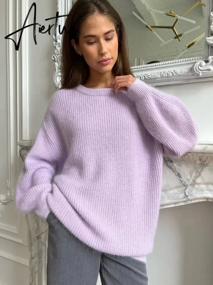 Hirsionsan Soft Warm Knitted Cashmere Sweaters Women  New Winter Loose Solid Female Pullovers Basic Knitwear Jumper  12color