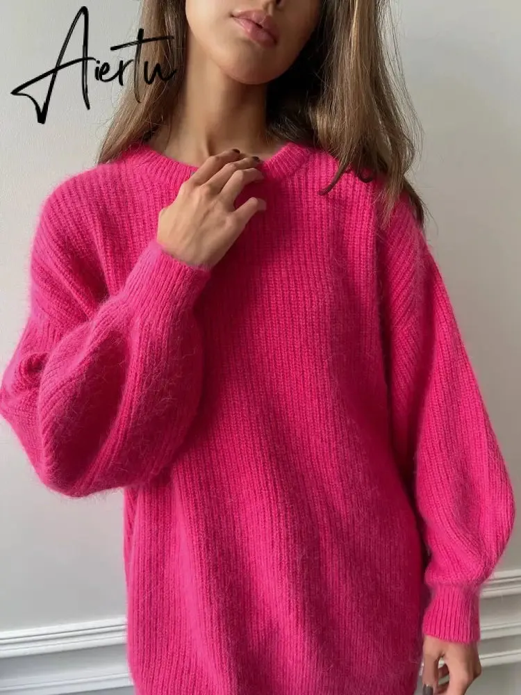 Hirsionsan Soft Warm Knitted Cashmere Sweaters Women  New Winter Loose Solid Female Pullovers Basic Knitwear Jumper  12color