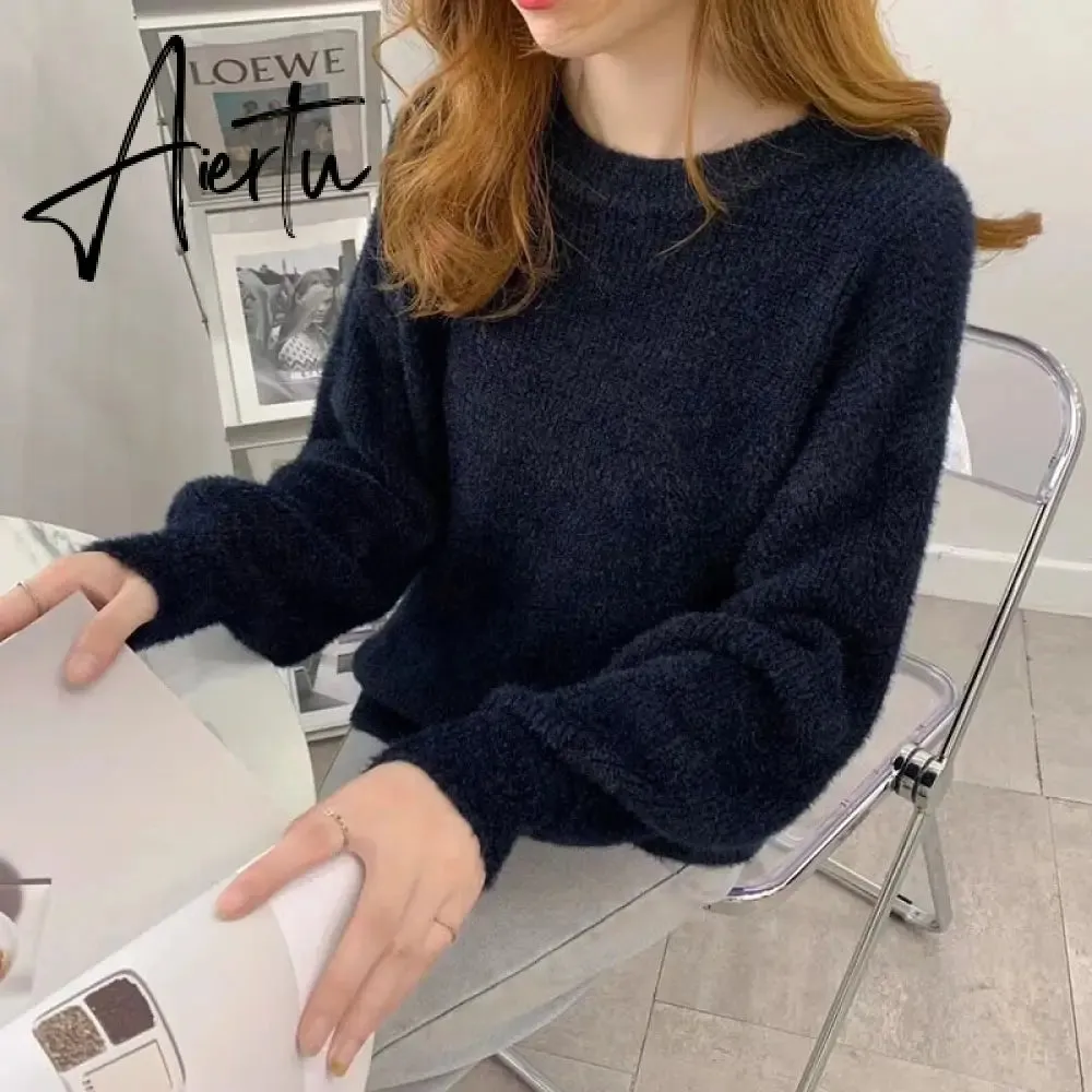 Hirsionsan Soft Warm Knitted Cashmere Sweaters Women  New Winter Loose Solid Female Pullovers Basic Knitwear Jumper  12color