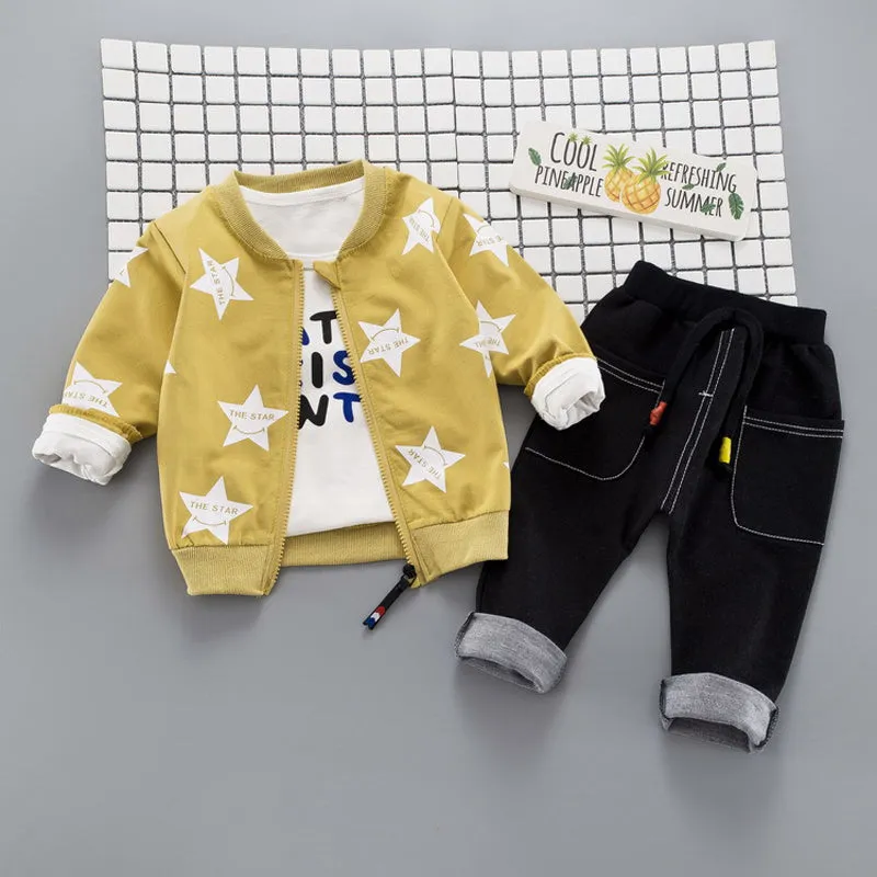 HYLKIDHHUOSE Autumn Baby Girls Boys Clothing Sets Infant Clothes Suits Star Coats T Shirt Pants Casual Kid Child Clothes Suits