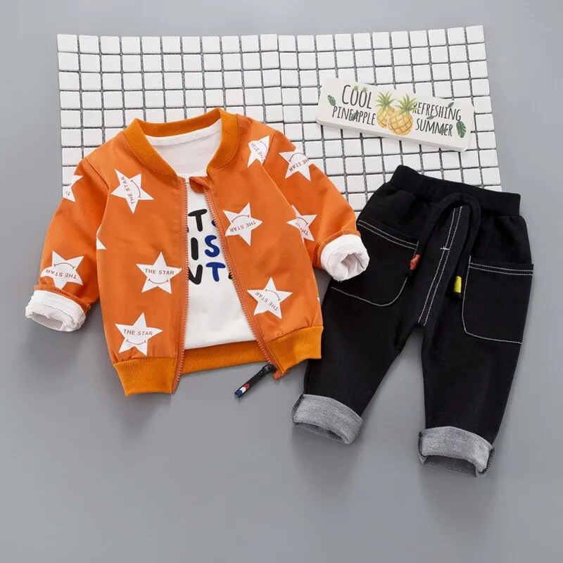 HYLKIDHHUOSE Autumn Baby Girls Boys Clothing Sets Infant Clothes Suits Star Coats T Shirt Pants Casual Kid Child Clothes Suits