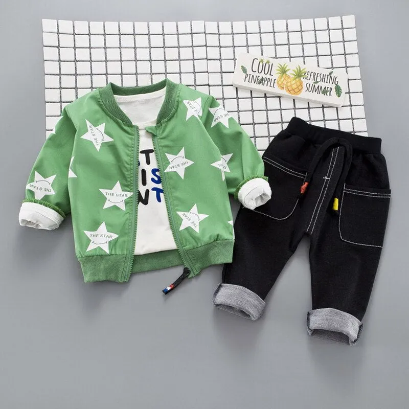 HYLKIDHHUOSE Autumn Baby Girls Boys Clothing Sets Infant Clothes Suits Star Coats T Shirt Pants Casual Kid Child Clothes Suits