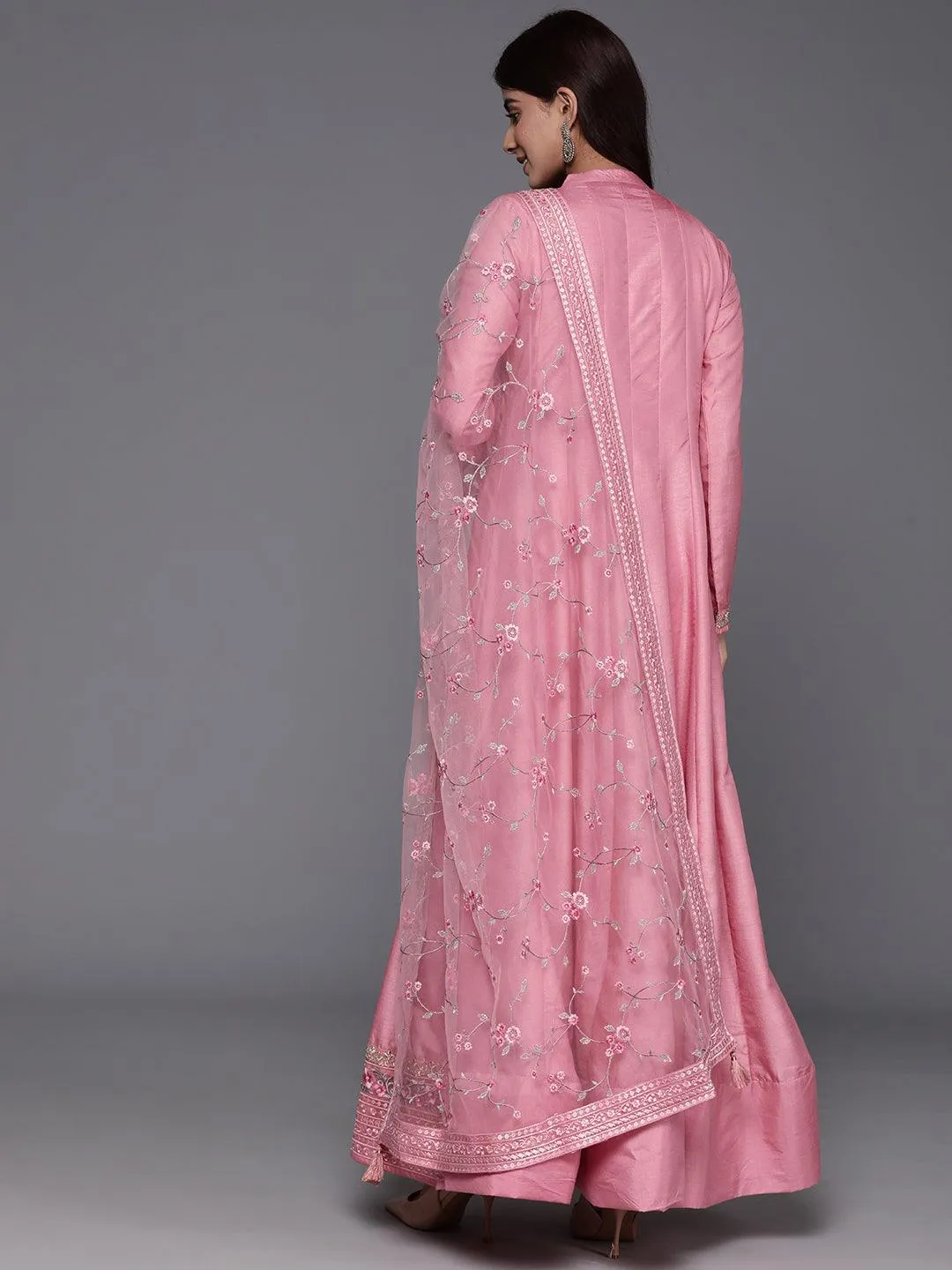 Jashvi Art Pink Yoke Design Silk Anarkali Suit With Dupatta