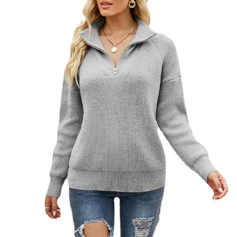 Knitted Long Sleeve Zip Sweater