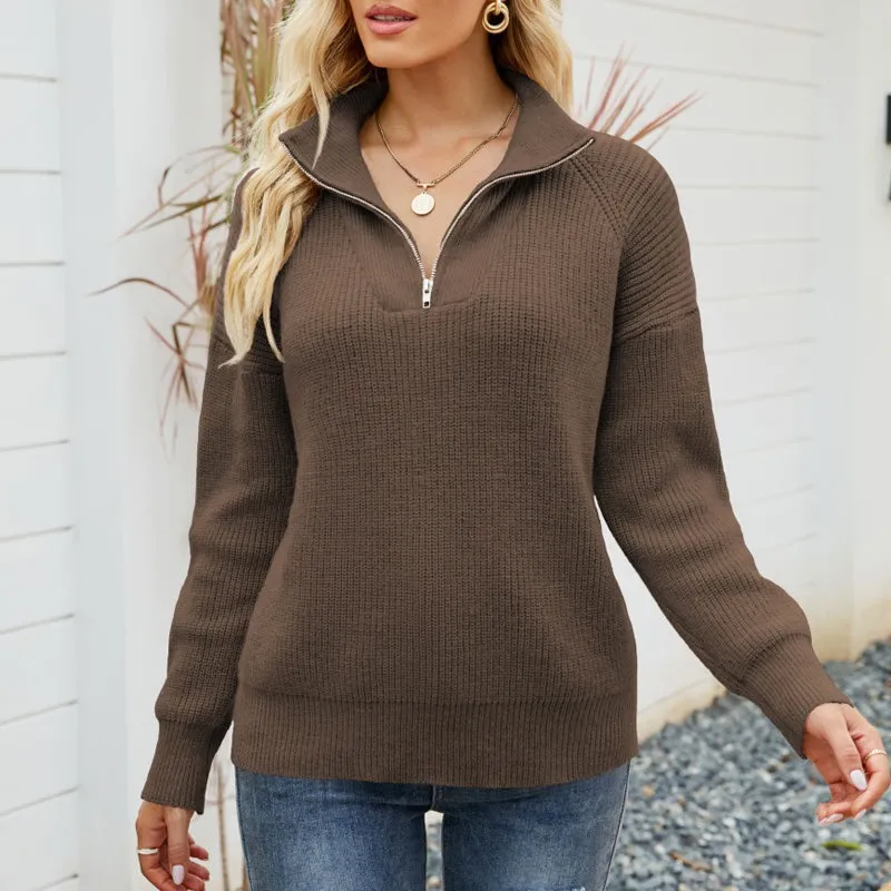 Knitted Long Sleeve Zip Sweater