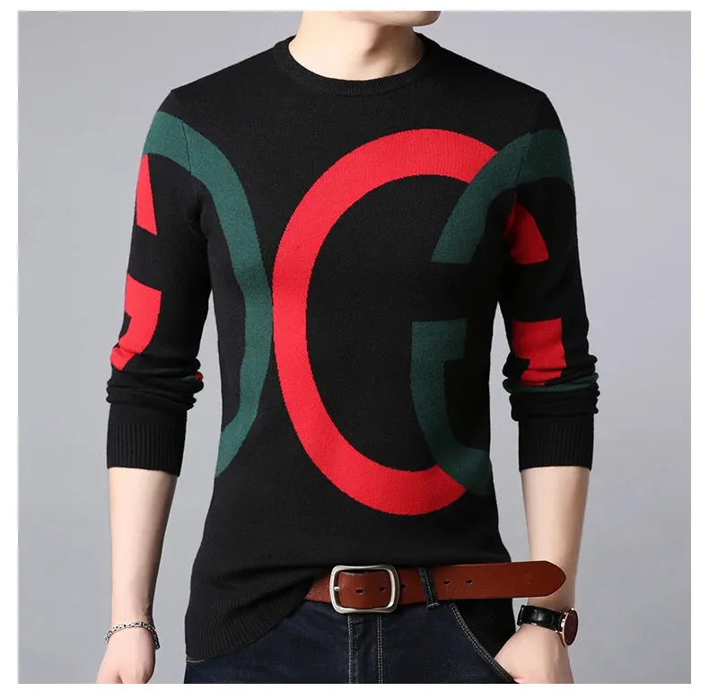 Light Luxury Men's Knitted Pullover Autumn/Winter New Letter Embroidery Long Sleeve Korean Trend Casual Fashion Warm Men Sweater