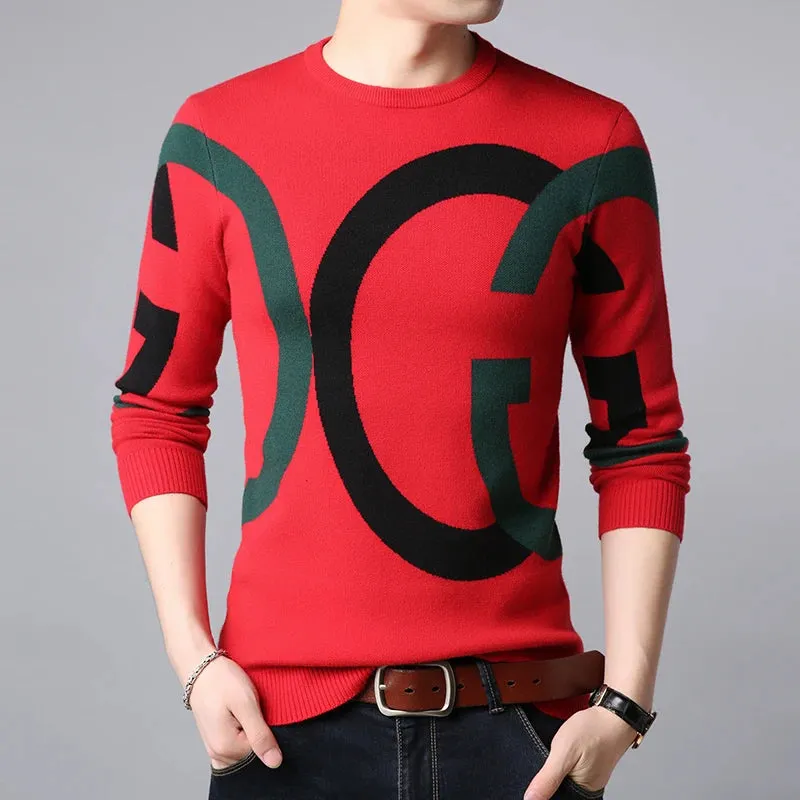 Light Luxury Men's Knitted Pullover Autumn/Winter New Letter Embroidery Long Sleeve Korean Trend Casual Fashion Warm Men Sweater