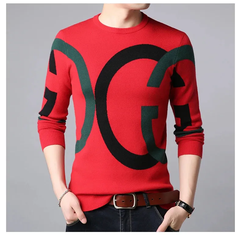 Light Luxury Men's Knitted Pullover Autumn/Winter New Letter Embroidery Long Sleeve Korean Trend Casual Fashion Warm Men Sweater