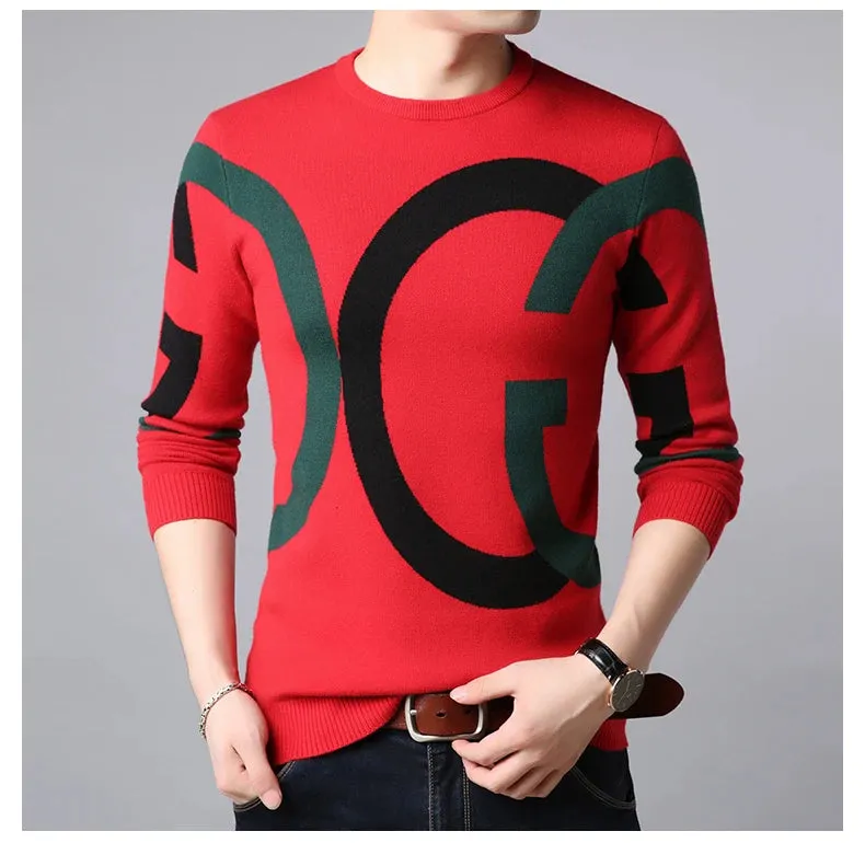 Light Luxury Men's Knitted Pullover Autumn/Winter New Letter Embroidery Long Sleeve Korean Trend Casual Fashion Warm Men Sweater