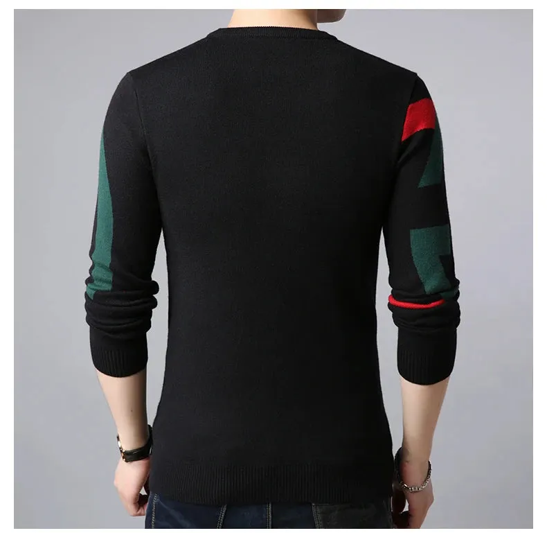 Light Luxury Men's Knitted Pullover Autumn/Winter New Letter Embroidery Long Sleeve Korean Trend Casual Fashion Warm Men Sweater