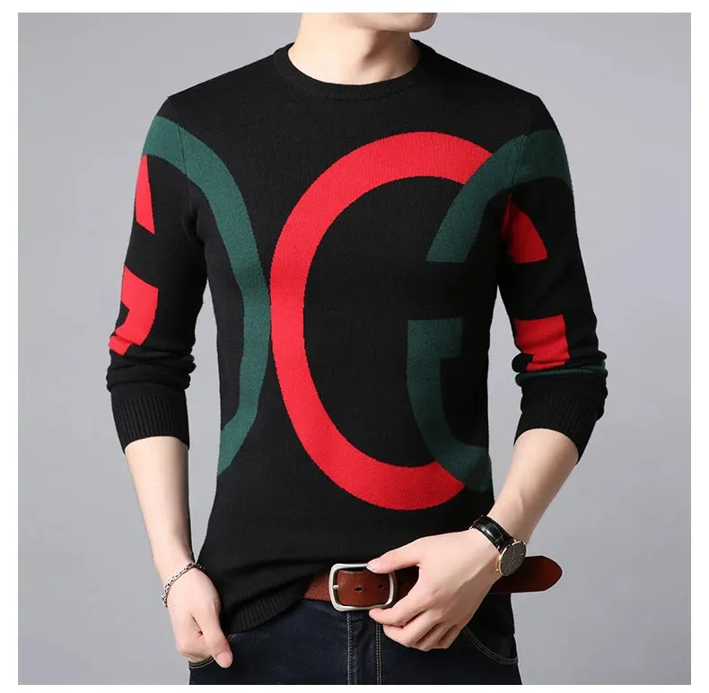 Light Luxury Men's Knitted Pullover Autumn/Winter New Letter Embroidery Long Sleeve Korean Trend Casual Fashion Warm Men Sweater