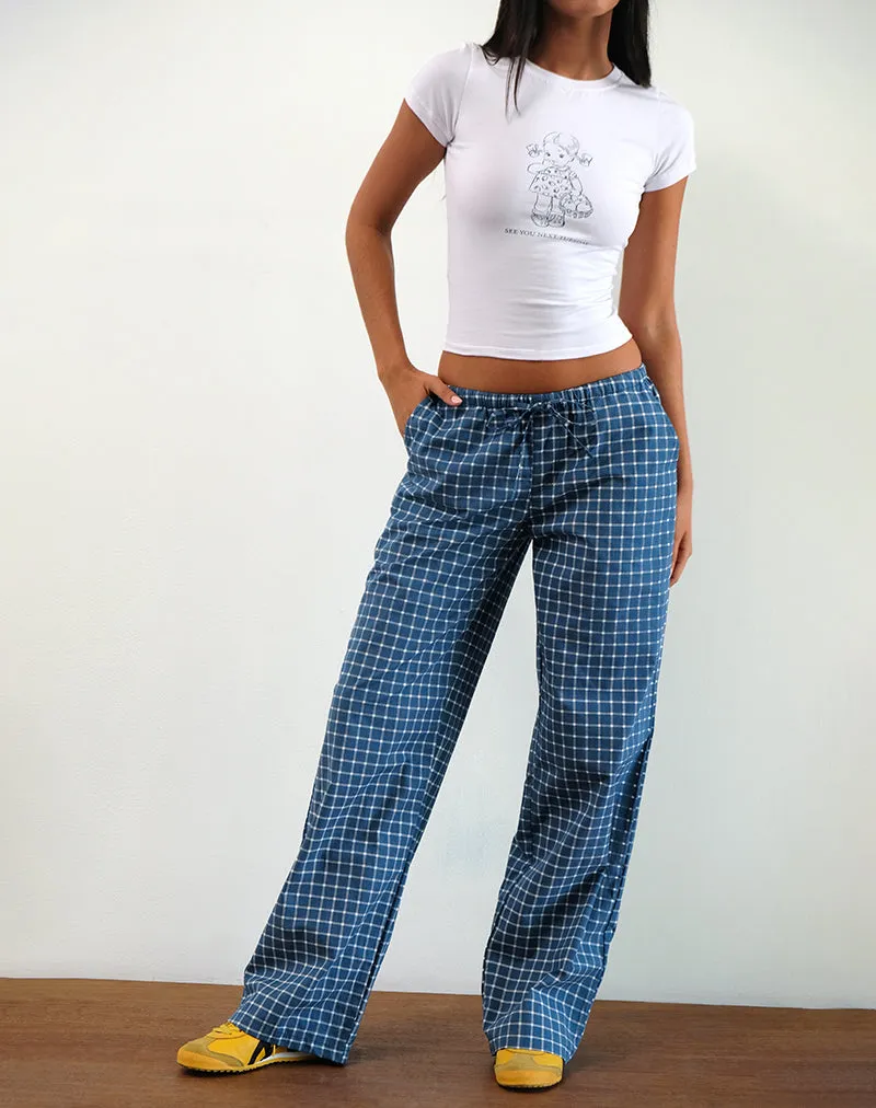 Lirura Low Rise Trouser in Navy Tartan Poplin