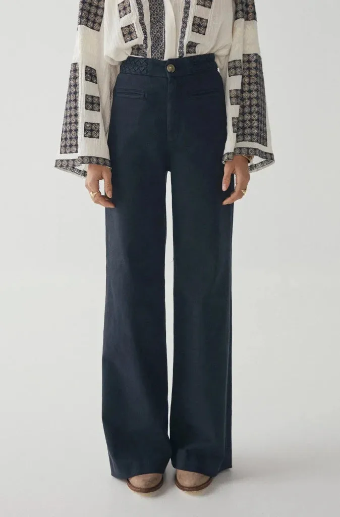 Maison Hotel Ross Pants in Dark Blue and White