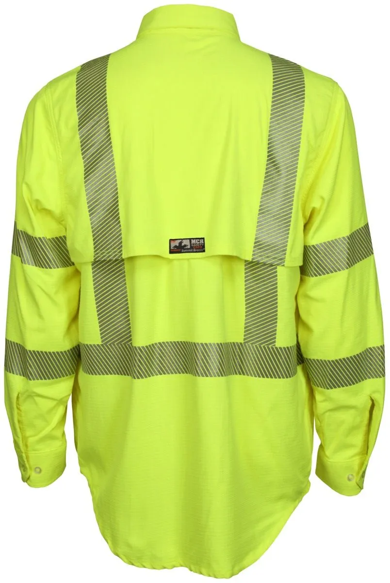 MCR Safety Summit Breeze SBS1027 Class 3 Flame Resistant Long Sleeve Shirt, Hi-Vis Lime, 1 Each