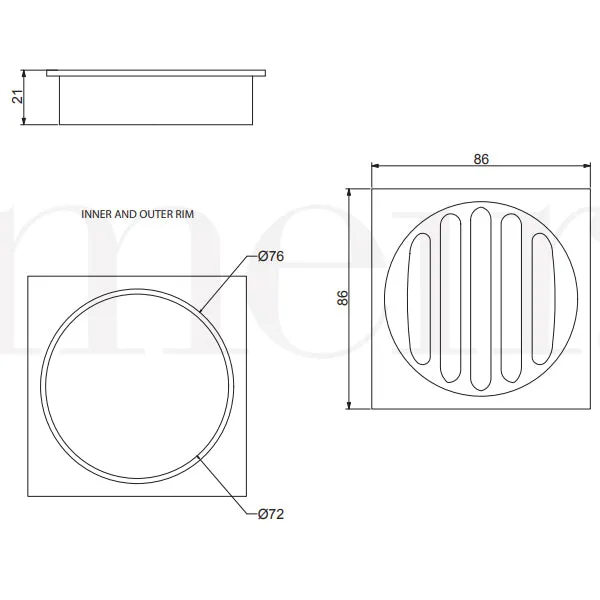 Meir Square Floor Grate Shower Drain 80mm Outlet - Gold