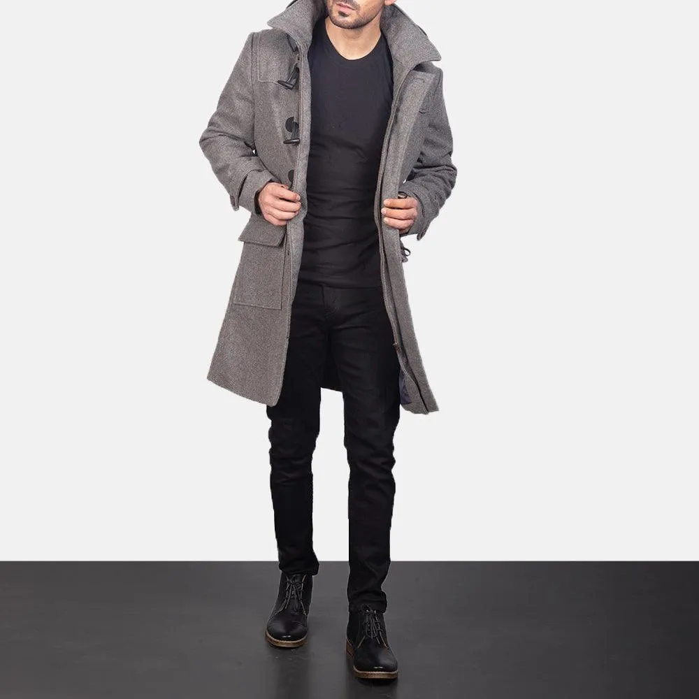 Mens Drake Grey Wool Duffle Coat