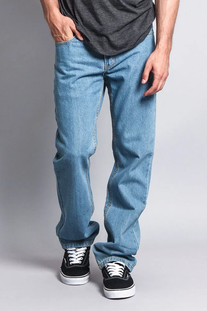 Men's Straight Fit Washed Denim Jeans (Washed Light Indigo)