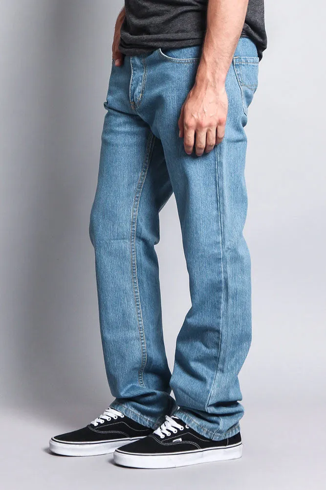 Men's Straight Fit Washed Denim Jeans (Washed Light Indigo)