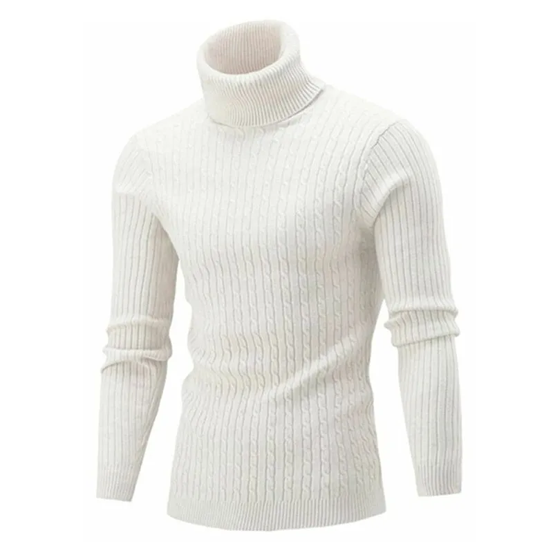 Mens Turtleneck Sweater Knitting Pullovers Rollneck Knitted Sweater Warm Slim Fit Casual Sweatshirt