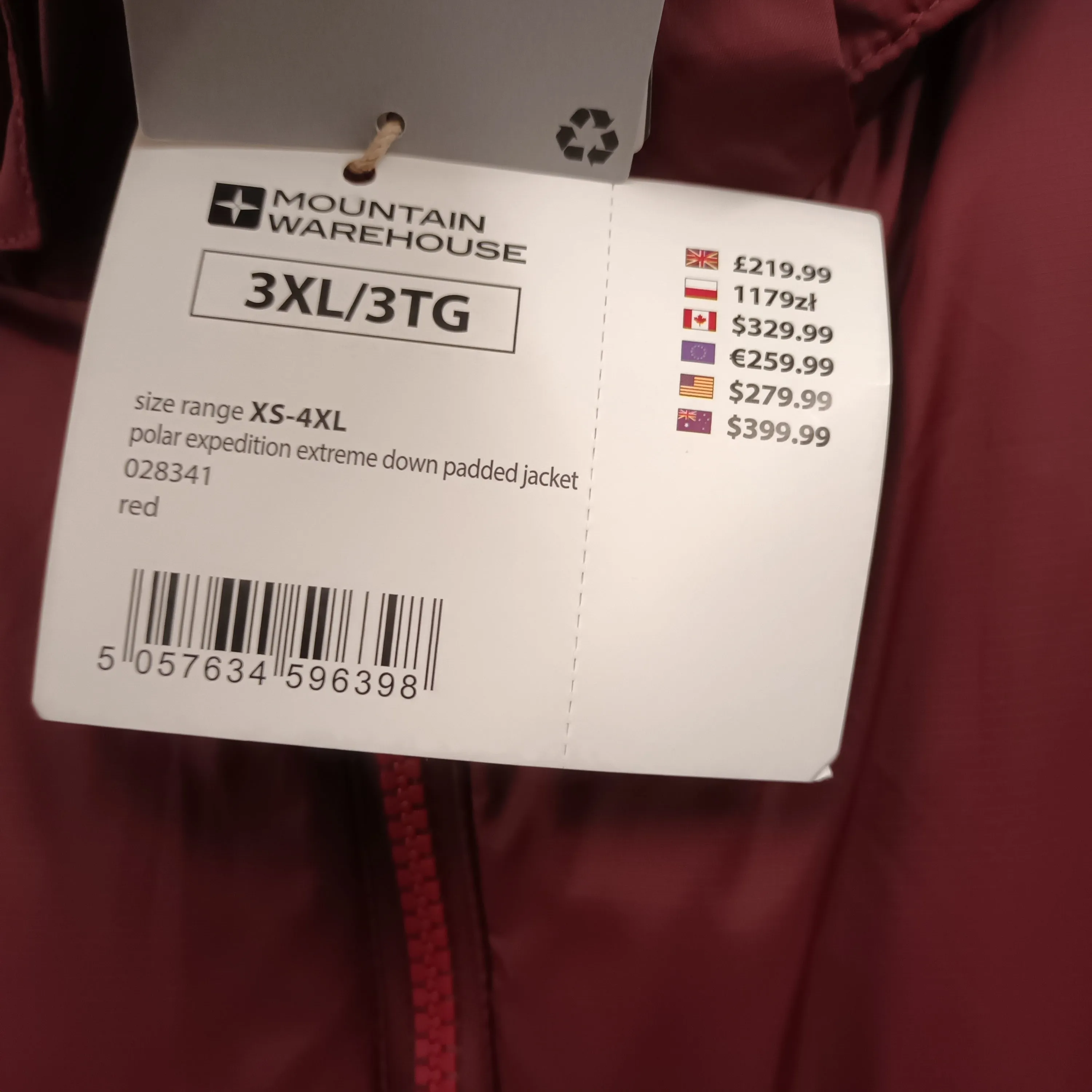 Mountain Warehouse 3XL Red Extreme 700 Polar Expedition Down Coat