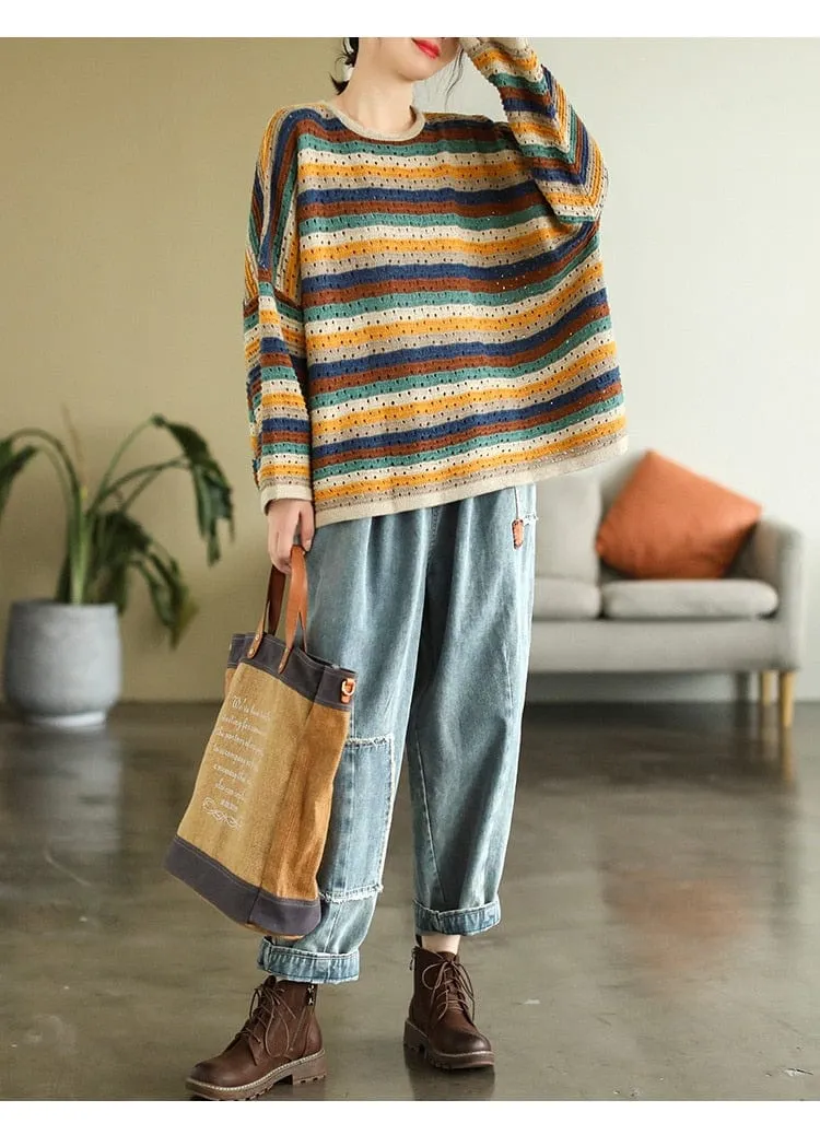 O-Neck Vintage Striped Sweater