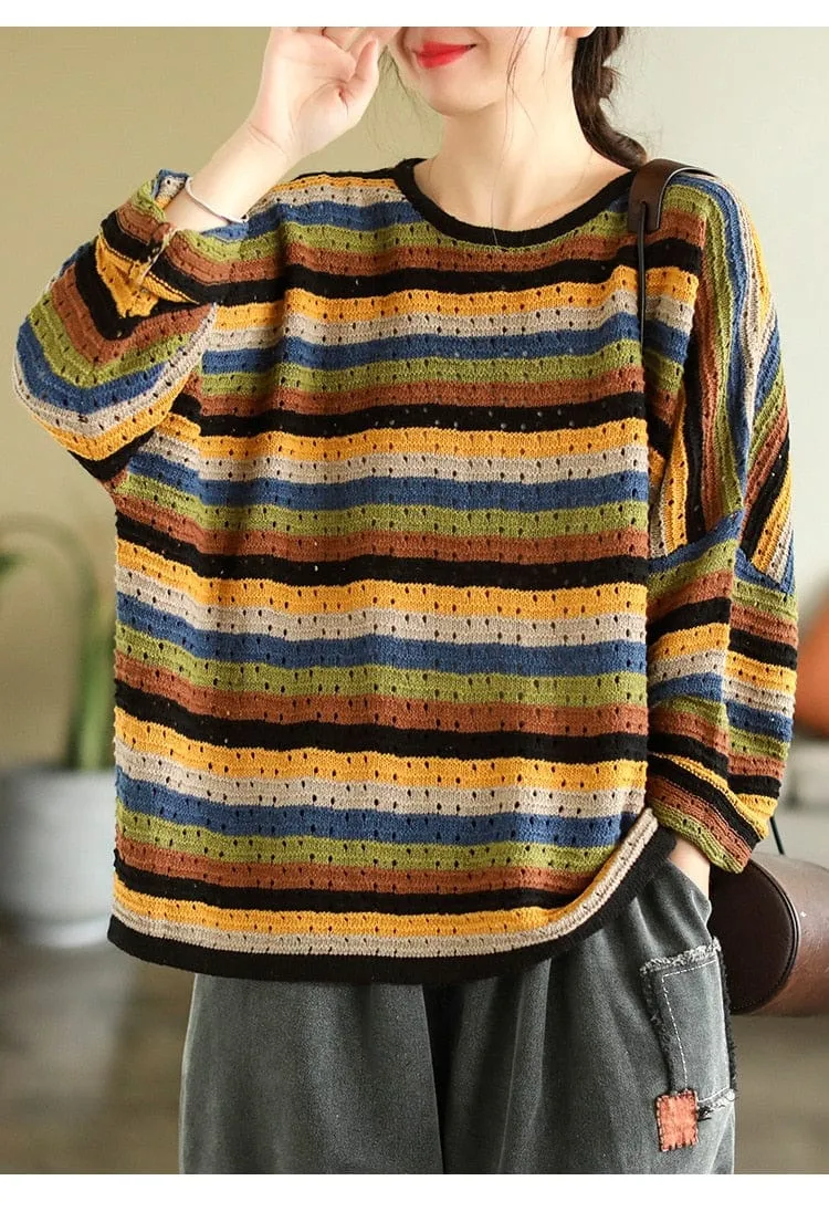 O-Neck Vintage Striped Sweater