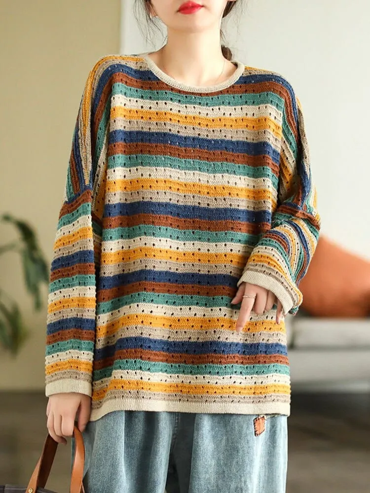 O-Neck Vintage Striped Sweater