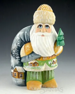 Overstuffed - Russian Santa with Large Scenic Toy Bag and Tree 6 inch