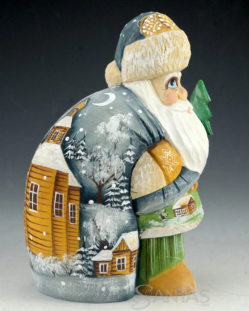 Overstuffed - Russian Santa with Large Scenic Toy Bag and Tree 6 inch