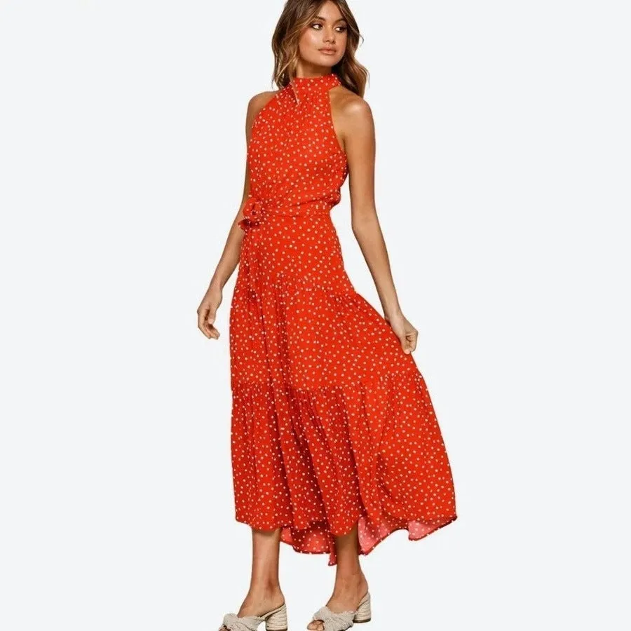 Polka Dot Halter Neck Midi Dresses