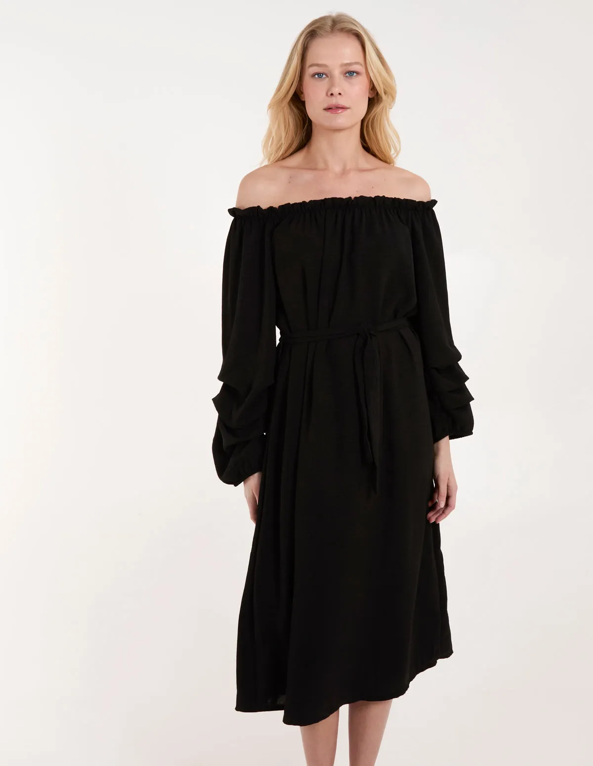 Puff Sleeve Bardot Dress