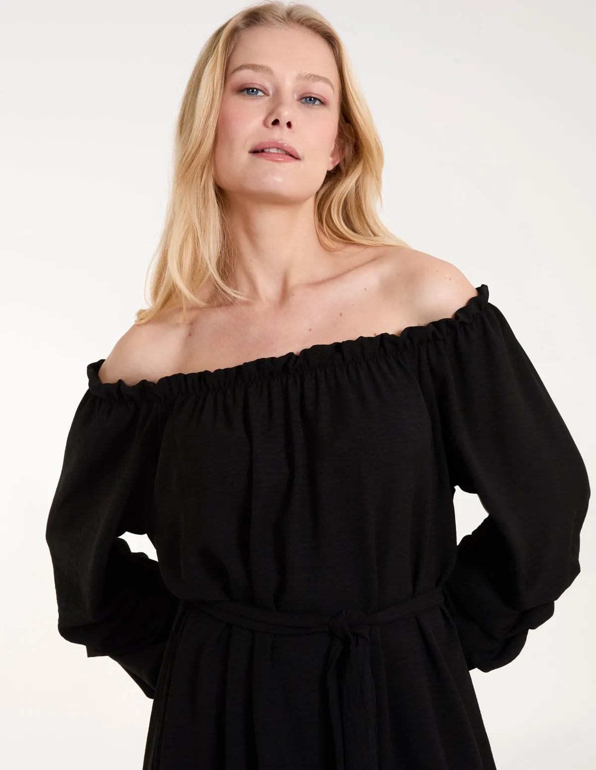 Puff Sleeve Bardot Dress