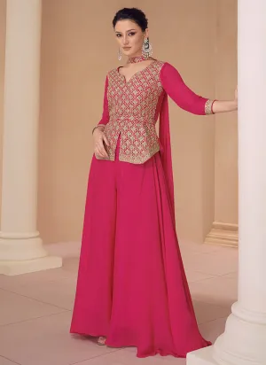 Rani Pink Sequence Embroidery Designer Kurti And Palazzo